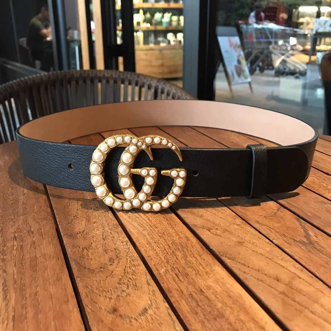 G*u*i leather belt with pearl double g 453260