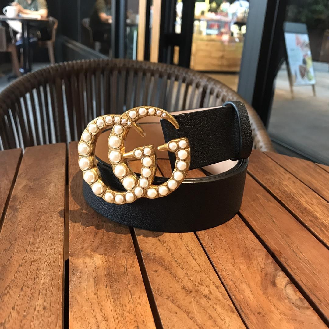 G*u*i leather belt with pearl double g 453260