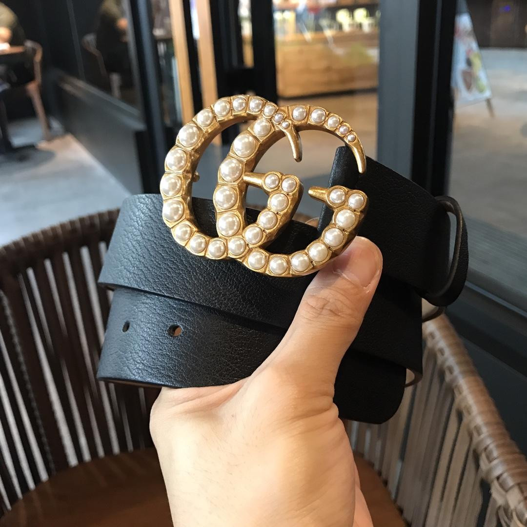 G*u*i leather belt with pearl double g 453260