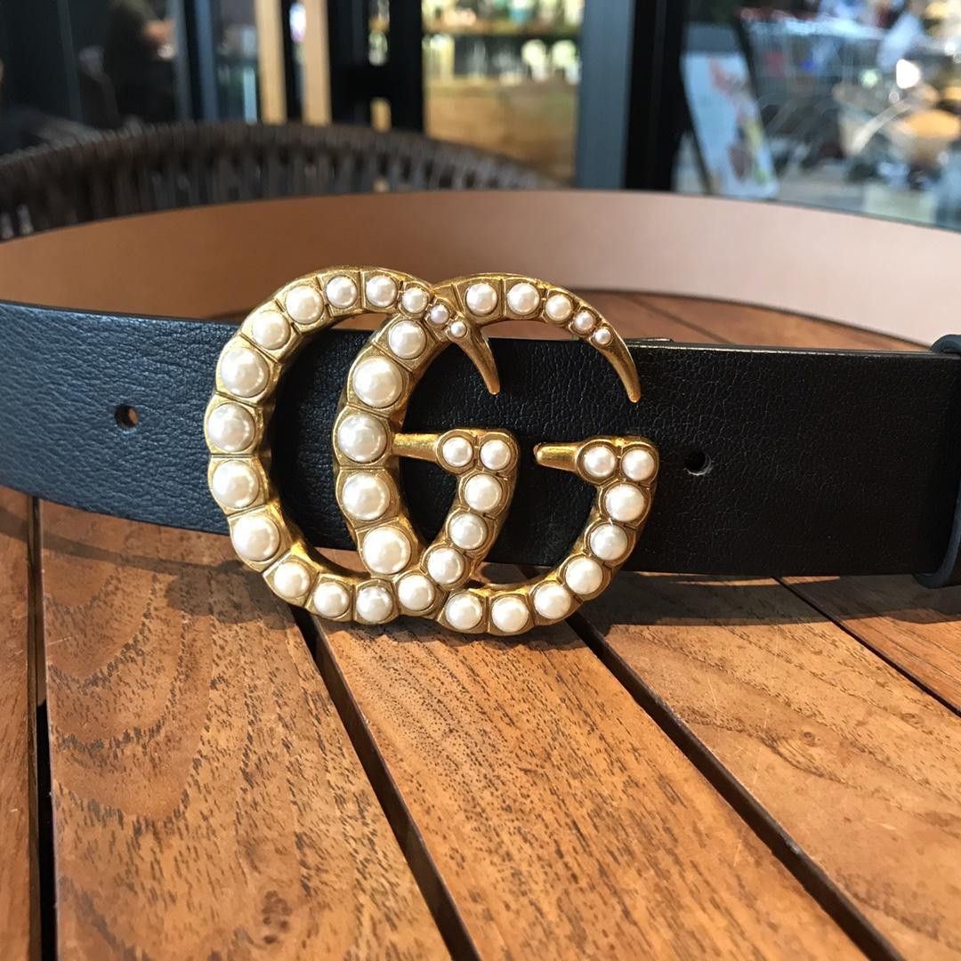 G*u*i leather belt with pearl double g 453260
