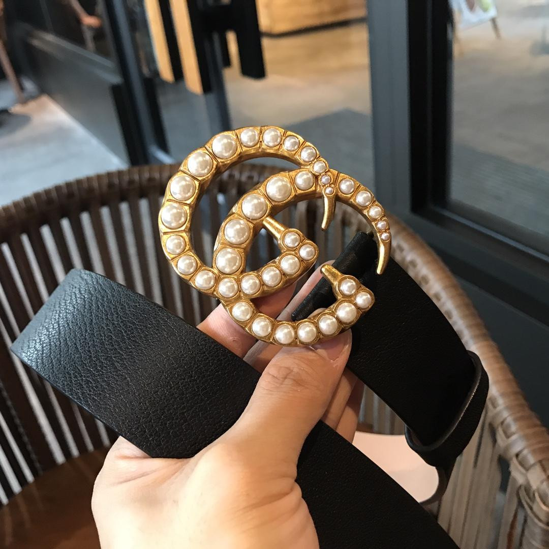 G*u*i leather belt with pearl double g 453260