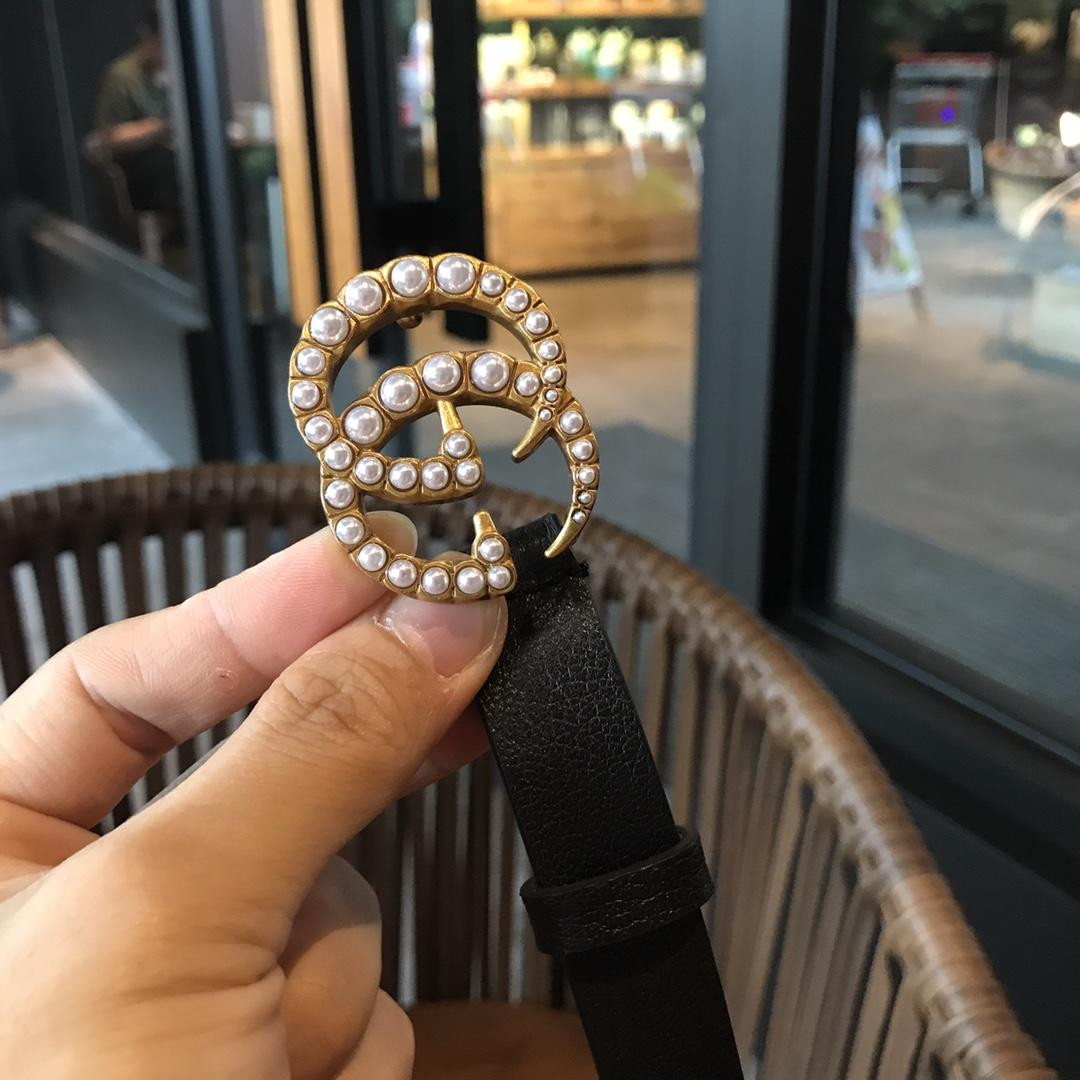 G*u*i leather belt with pearl double g buckle 476342