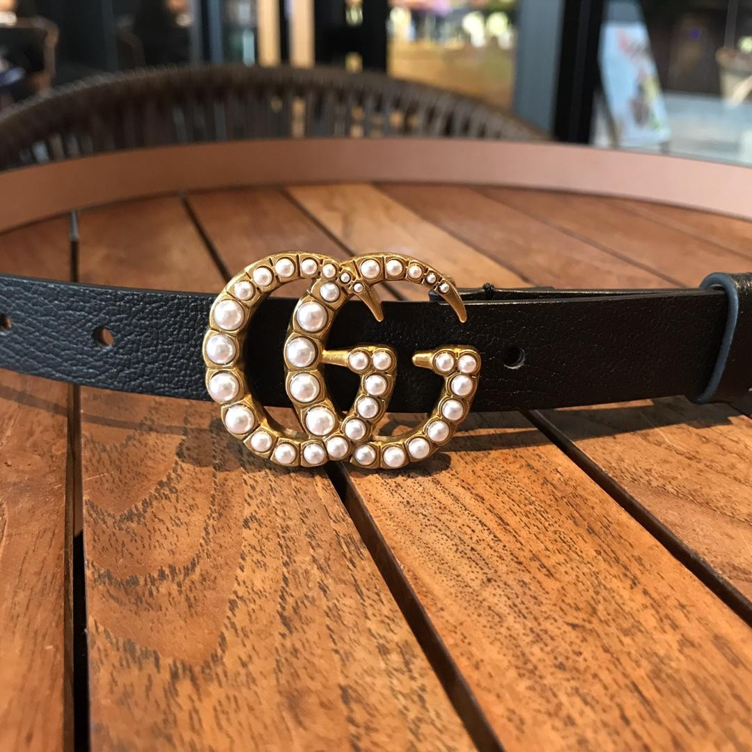 G*u*i leather belt with pearl double g buckle 476342