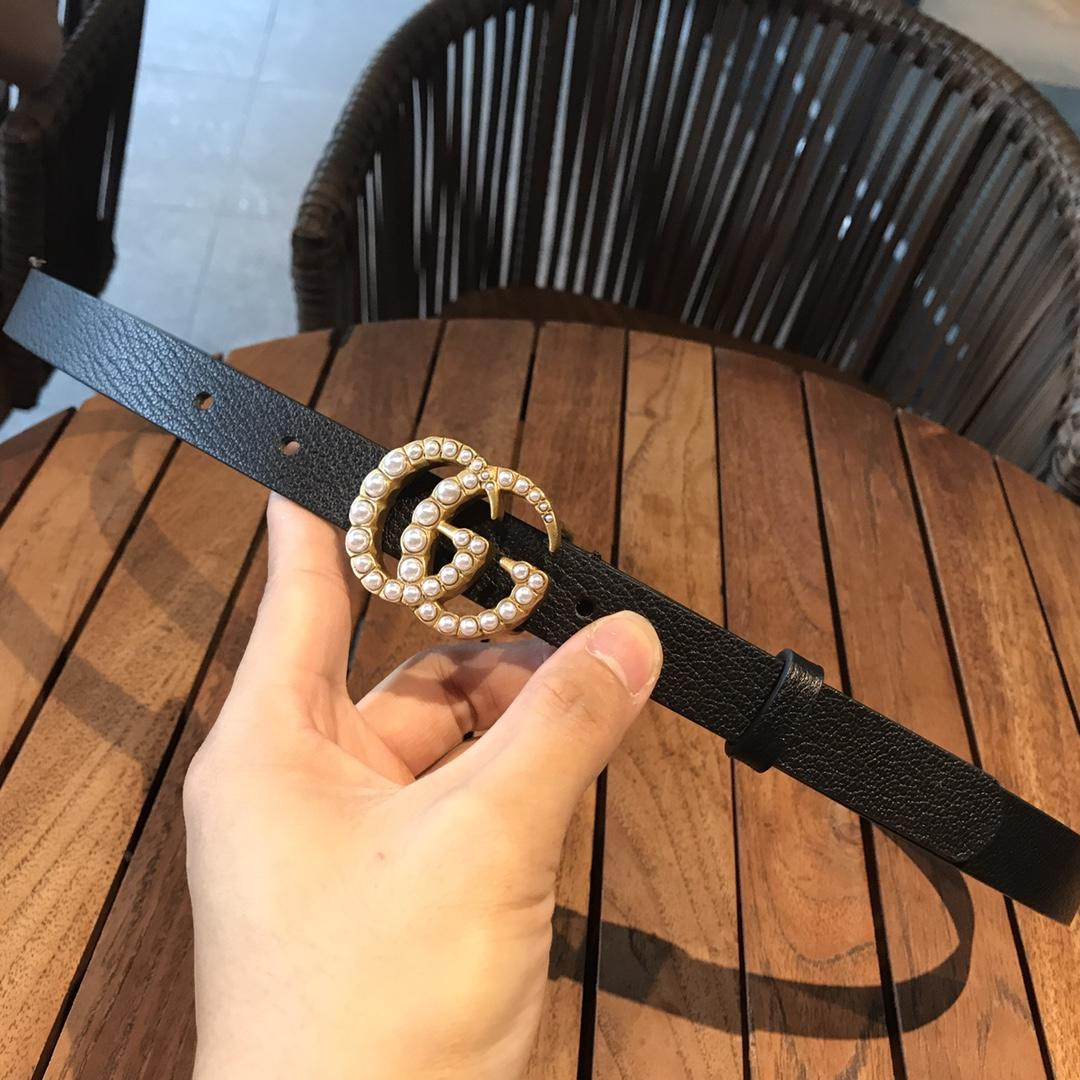 G*u*i leather belt with pearl double g buckle 476342