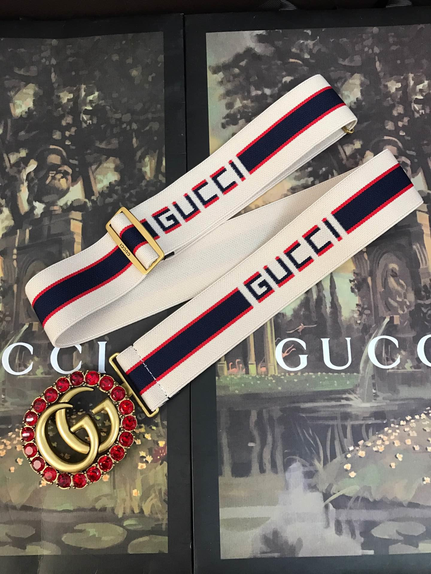 G*u*i stripe belt with double g and crystals 499696