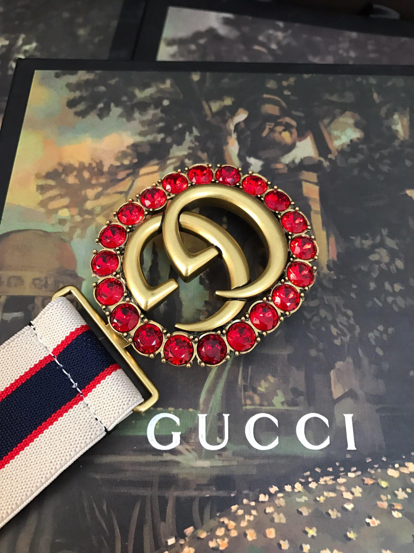 G*u*i stripe belt with double g and crystals 499696