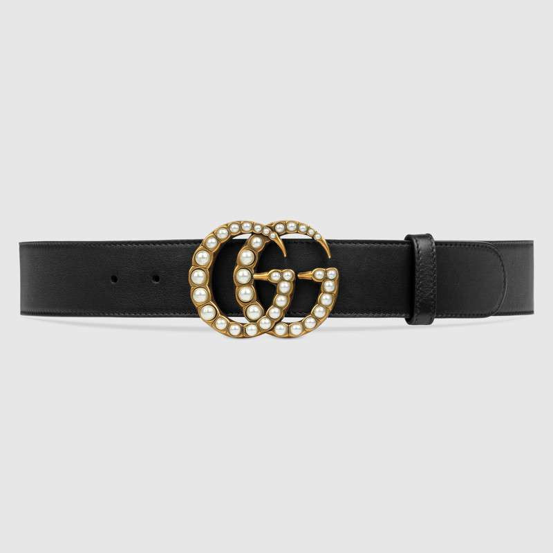 G*u*i leather belt with pearl double g 453260