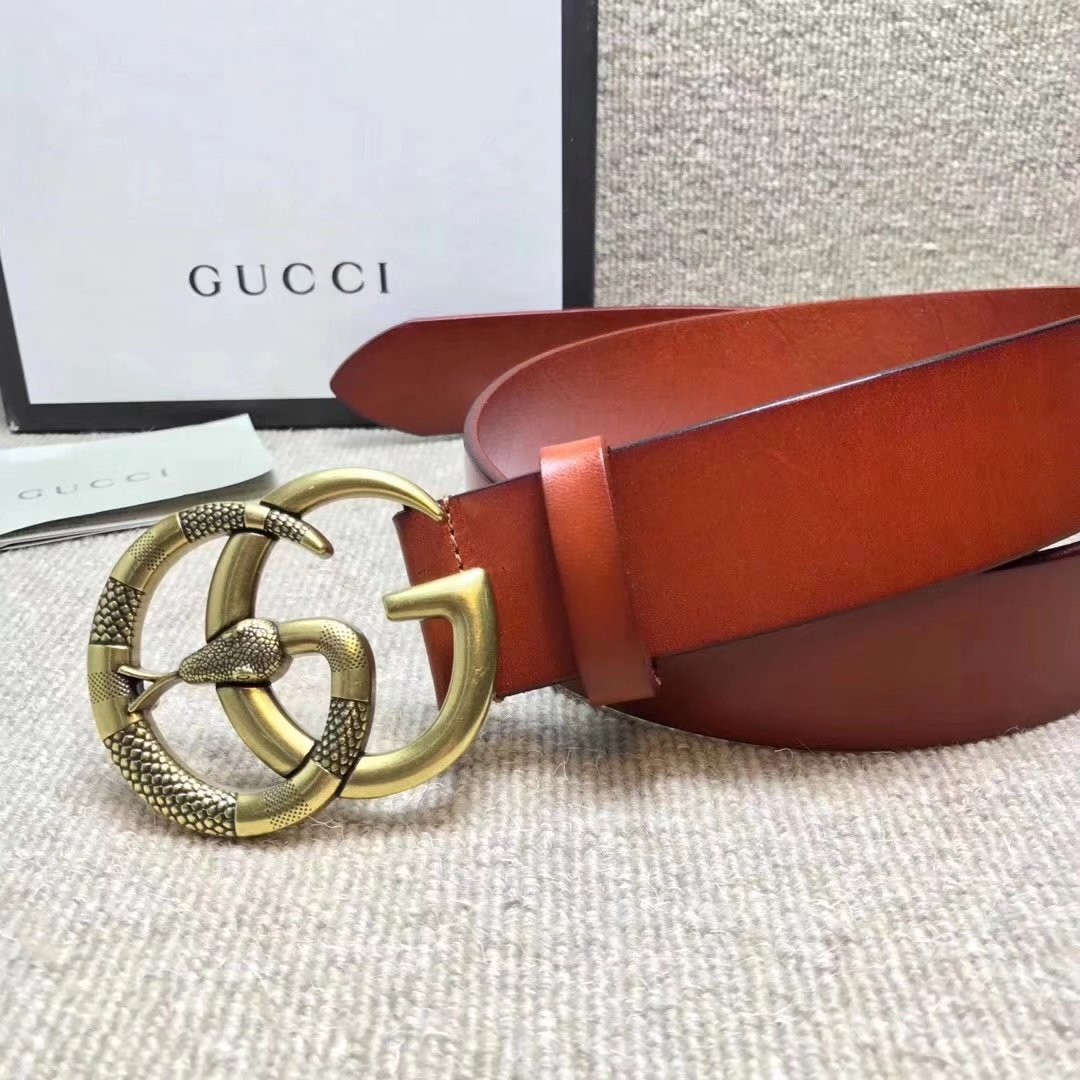 G*u*i leather belt with double g buckle with snake 458949