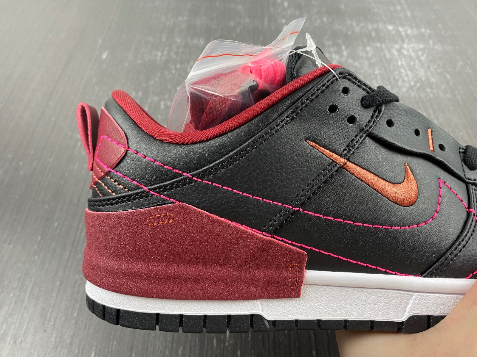 nike dunk low disrupt 2 black dark beetroot (women