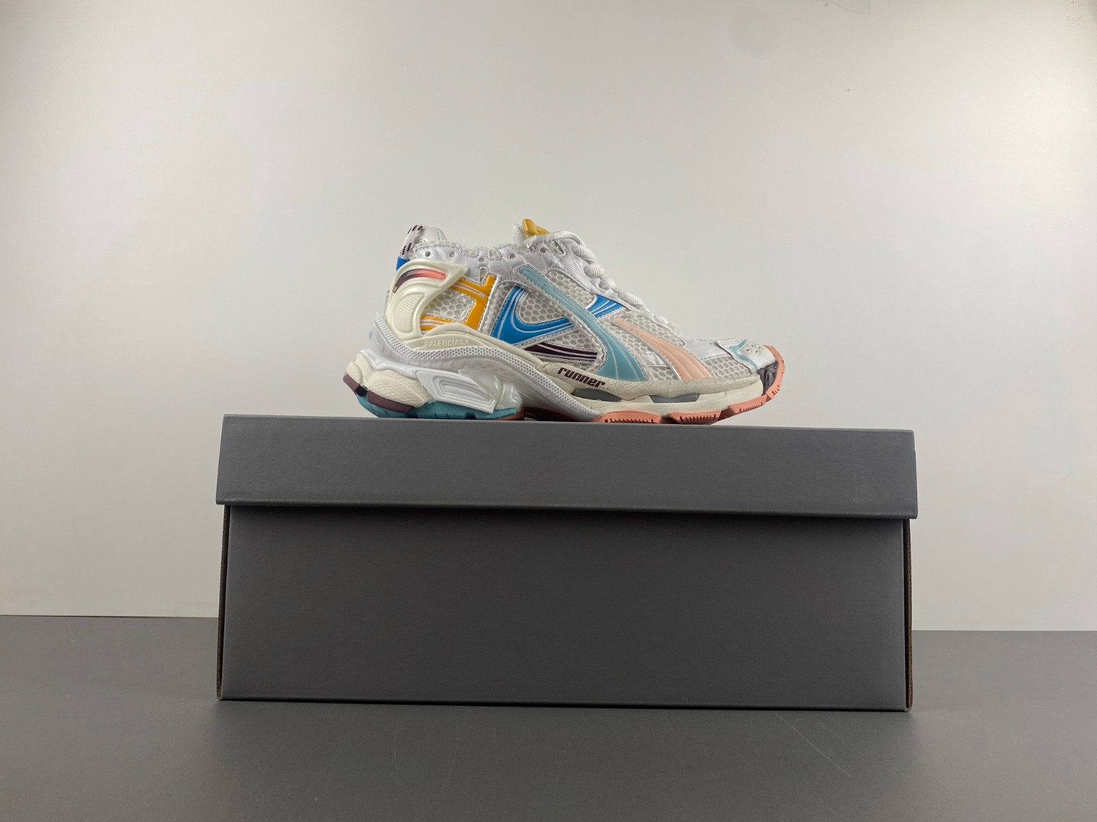 Ba*len*cia*ga runner sneaker in white/yellow/pink/blue