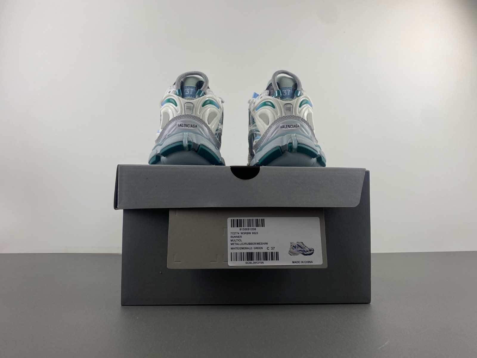 Ba*len*cia*ga runner sneaker in white/green/blue