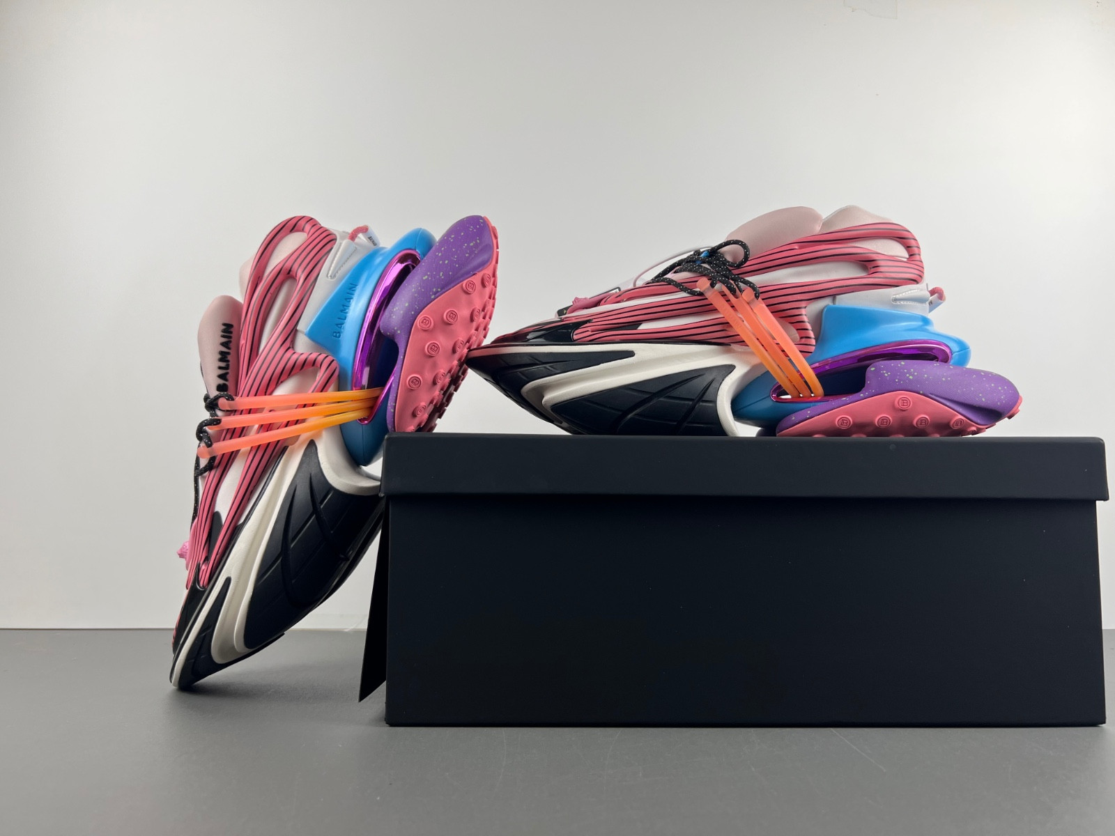 balmain neoprene and leather unicorn low-top sneakers