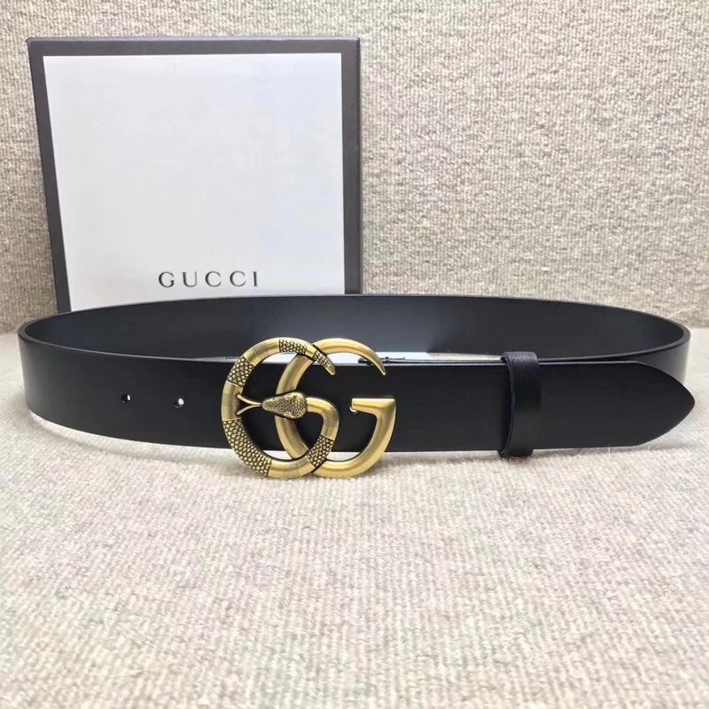 G*u*i leather belt with double g buckle with snake 458949