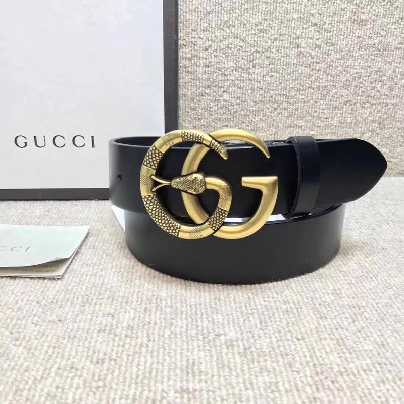 G*u*i leather belt with double g buckle with snake 458949