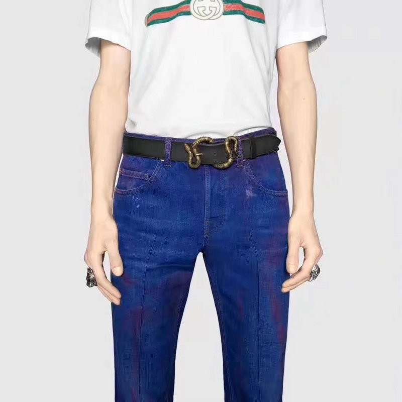 G*u*i leather belt with snake buckle 458935