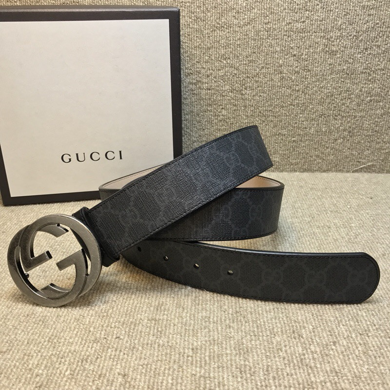 G*u*i interlocking g buckle high-grade artificial canvas belt 411924