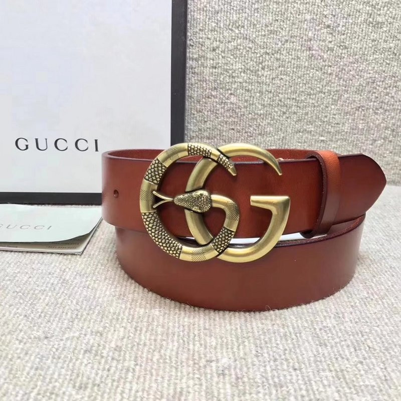 G*u*i leather belt with double g buckle with snake 458949