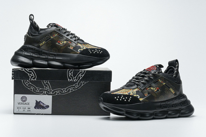 versace chain reaction triple black sneakers