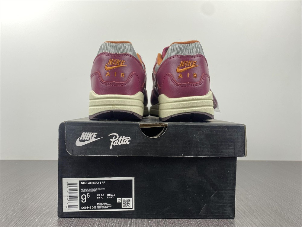 nike air max 1 patta waves rush maroon (with bracelet) do9549-001