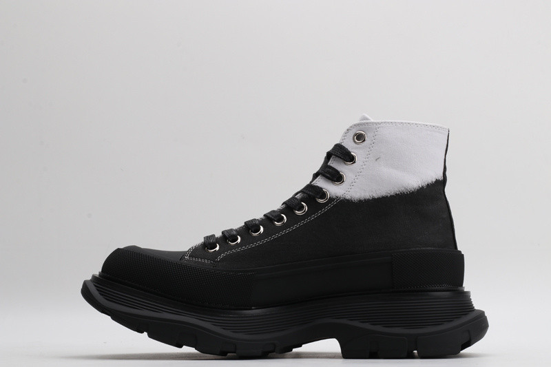 alex mcq tread slick boot in white & black