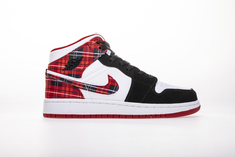 jordan 1 mid white plaid (gs) 554725-607