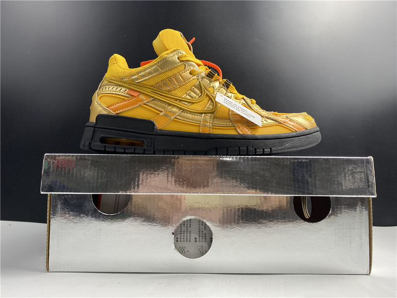 owt x nike air rubber dunk “university gold cu6015-700