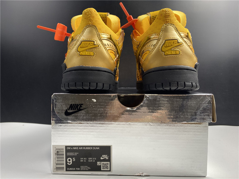 owt x nike air rubber dunk “university gold cu6015-700