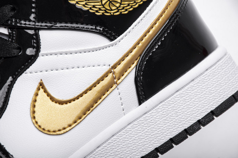 jordan 1 mid patent black white gold 852542-007