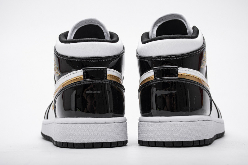 jordan 1 mid patent black white gold 852542-007