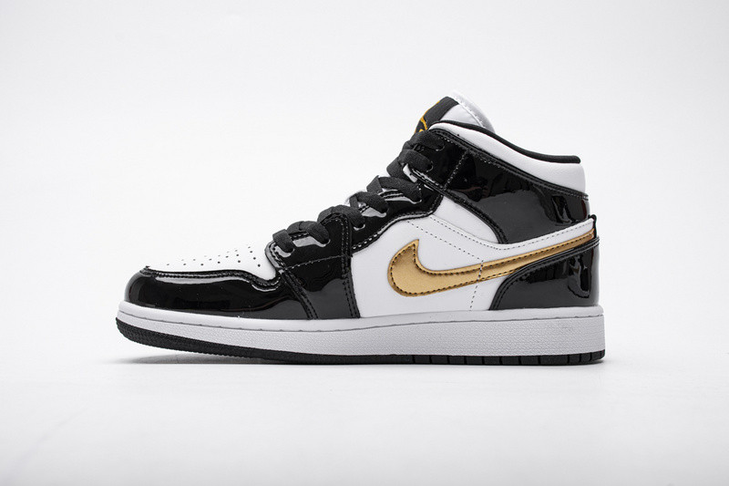 jordan 1 mid patent black white gold 852542-007